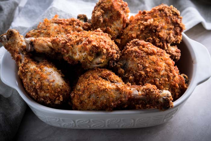 Keto Fried Chicken in a white dish.