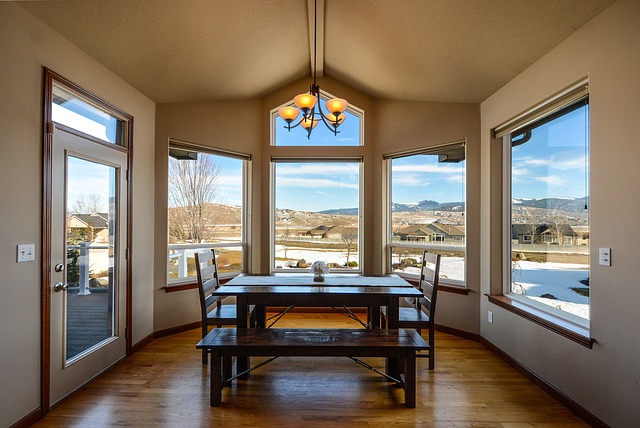 Dining room table overlooking the mountain.
