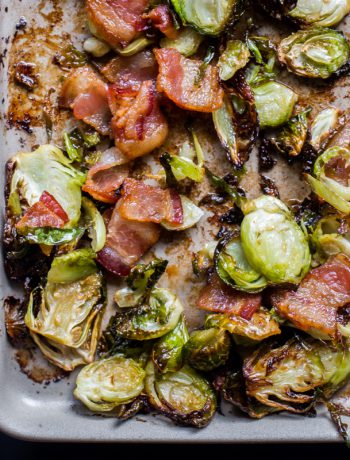 Roasted Brussel Sprouts on a tray.