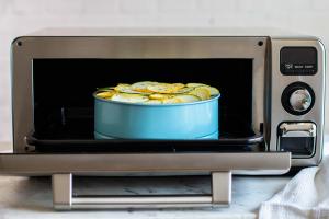 Sweet Corn & Zucchini Pie being prepared in a SHARP Supersteam Countertop Oven