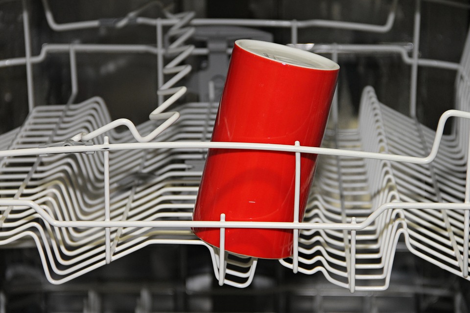 Red cup in a dishwasher.