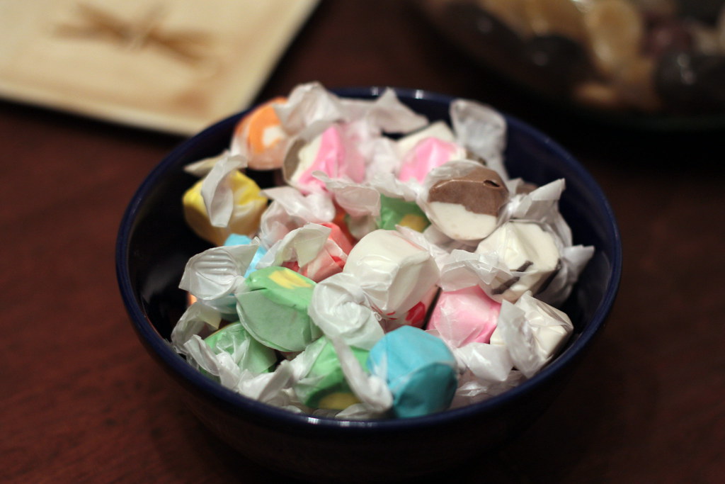 Homemade taffy in a bowl.