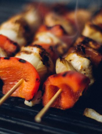 Veggie Kabobs on a grille.