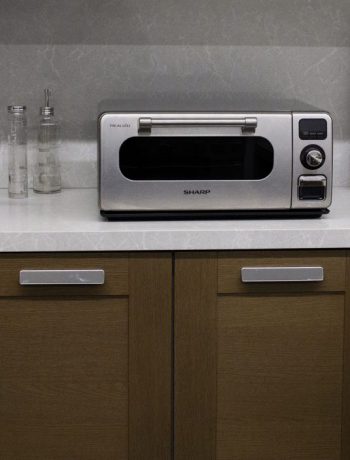 Sharp Coutertop Oven on a countertop in a modern kitchen design.
