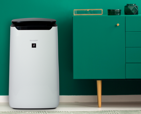 Air purifier in a living room.