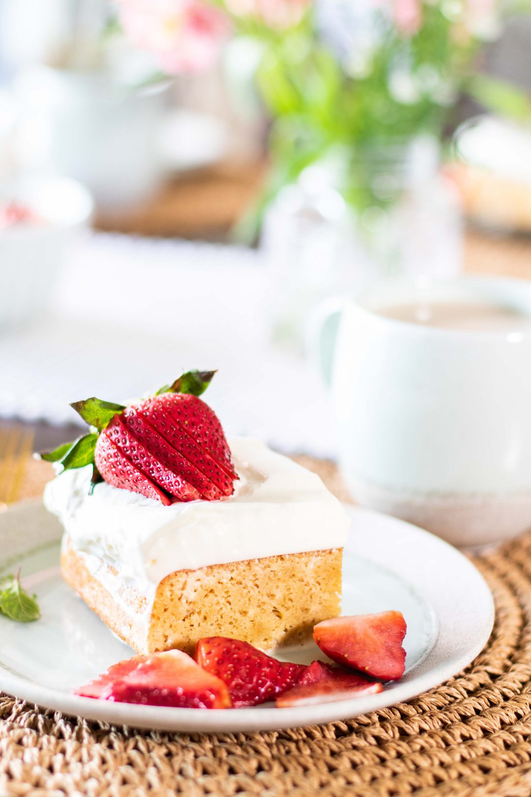 Tres leches cake with strawberries