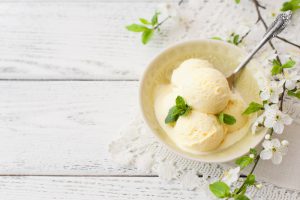 Vanilla ice cream in a bowl.
