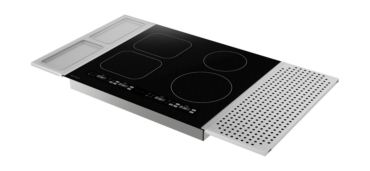 Sharp 24 in. Induction Cooktop (SCH2443GB) side angle with accessories