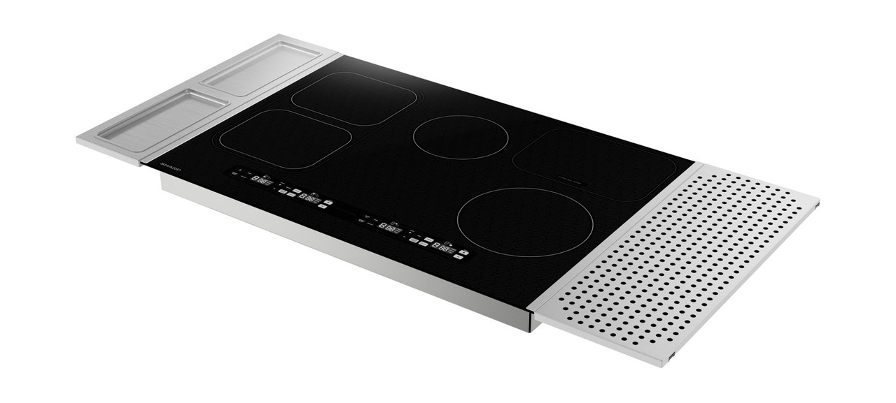 Sharp 30 in. Induction Cooktop (SCH3043GB) angle with side accessories