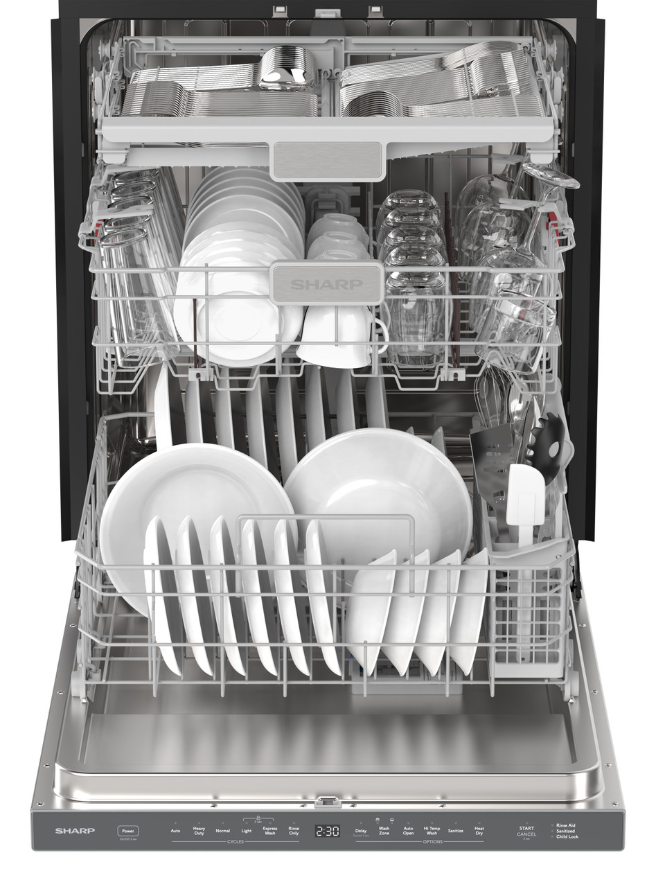 Sharp 24 in. Stainless Steel Dishwasher (SDW6735DNS) Head On Opened Filled