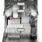 Sharp 24 in. Stainless Steel Dishwasher (SDW6757ES) – head-on view with door open and racks extended filled with dishes