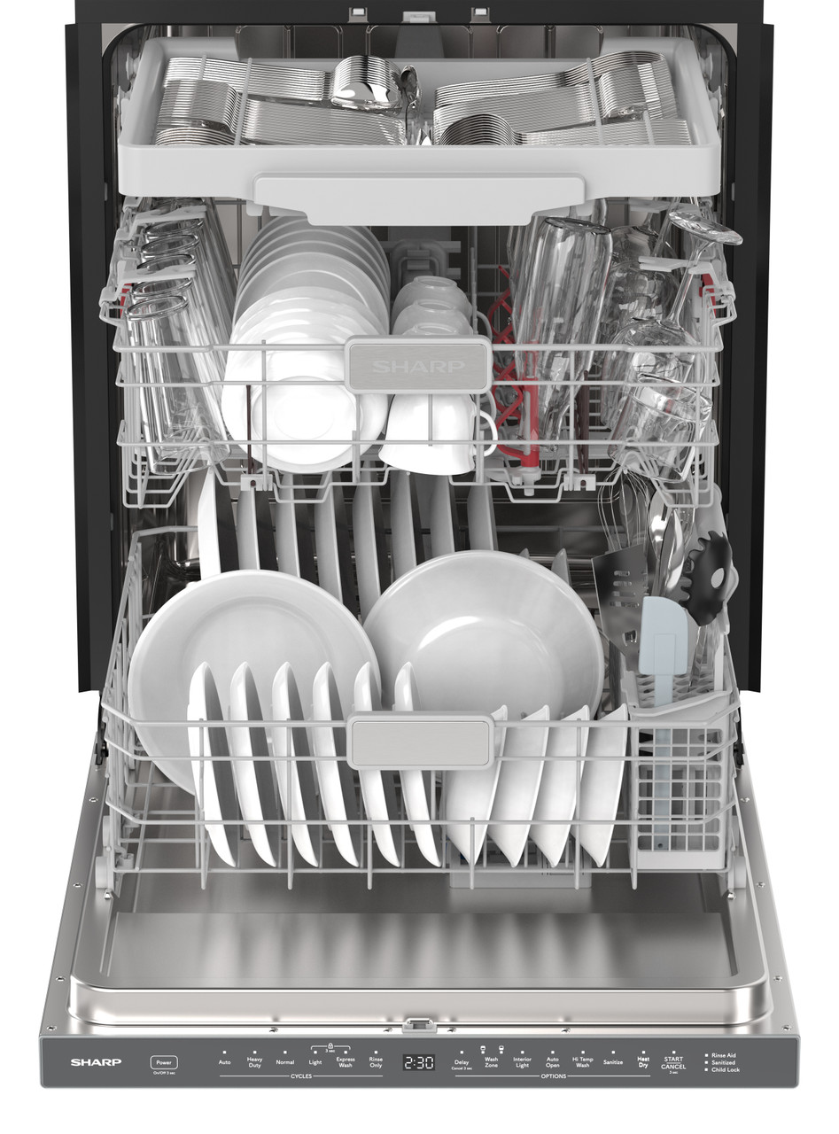 Sharp 24 in. Stainless Steel Dishwasher (SDW6768SMS) Head On Opened Filled