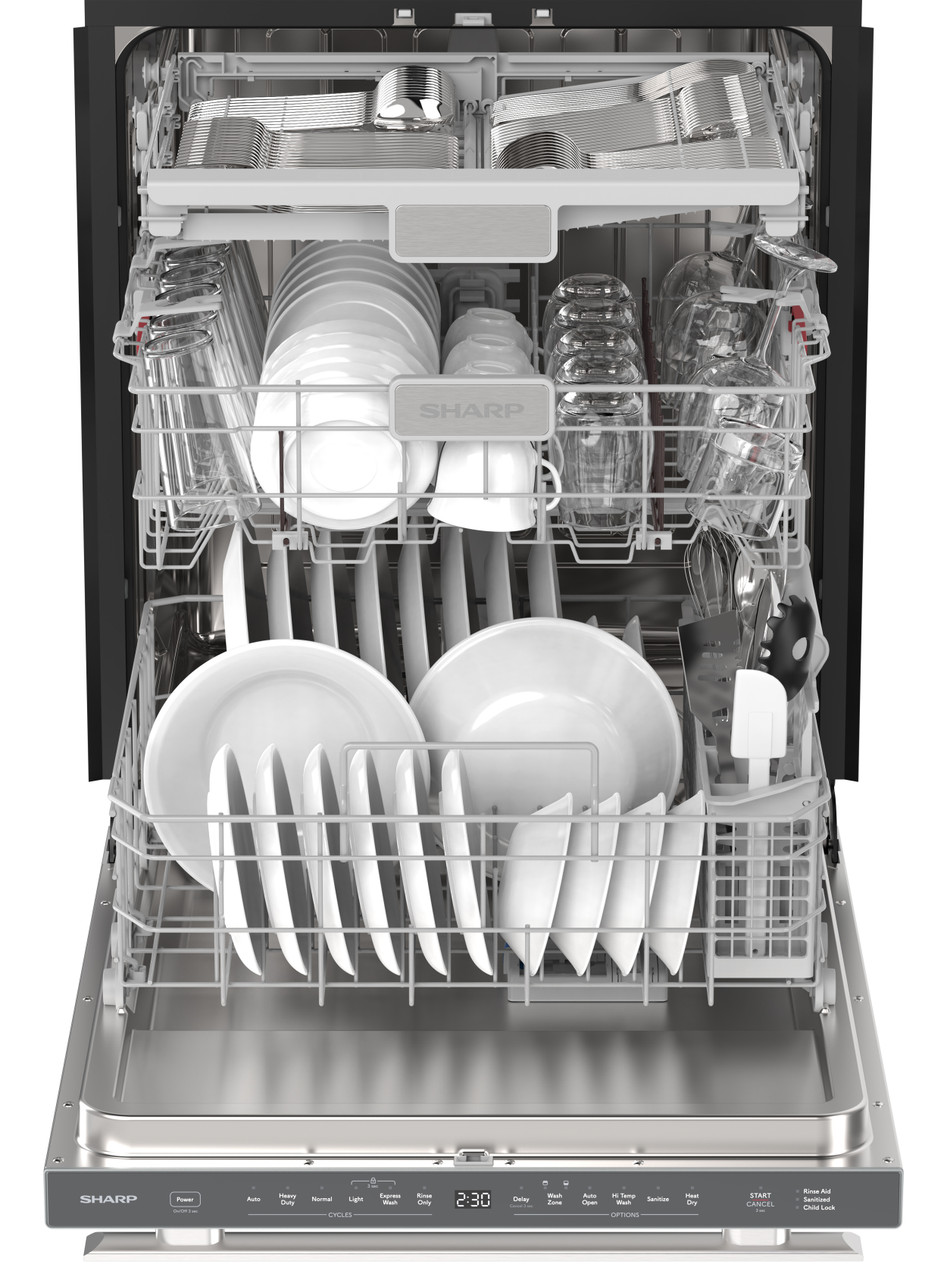Sharp 24 in. Stainless Steel Dishwasher (SDY6735DNS) Head On Opened Filled