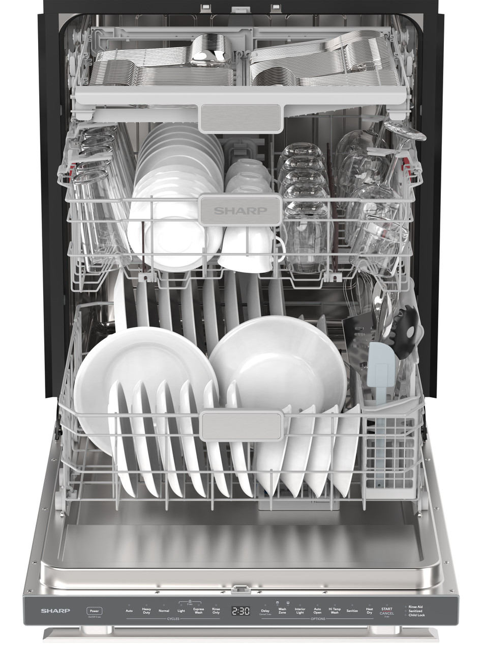 Sharp 24 in. Stainless Steel Dishwasher (SDY6748SNS) Head On Opened Filled