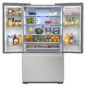 26.5 cu.ft. Counter Depth 36 in. French 3-Door Refrigerator with Internal Water Dispenser in Stainless Steel (SJF2752MS) Head On Open with Food