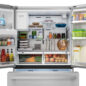 Sharp French 4-Door Counter-Depth Refrigerator with Water Dispenser (SJG2254FS) head on with food