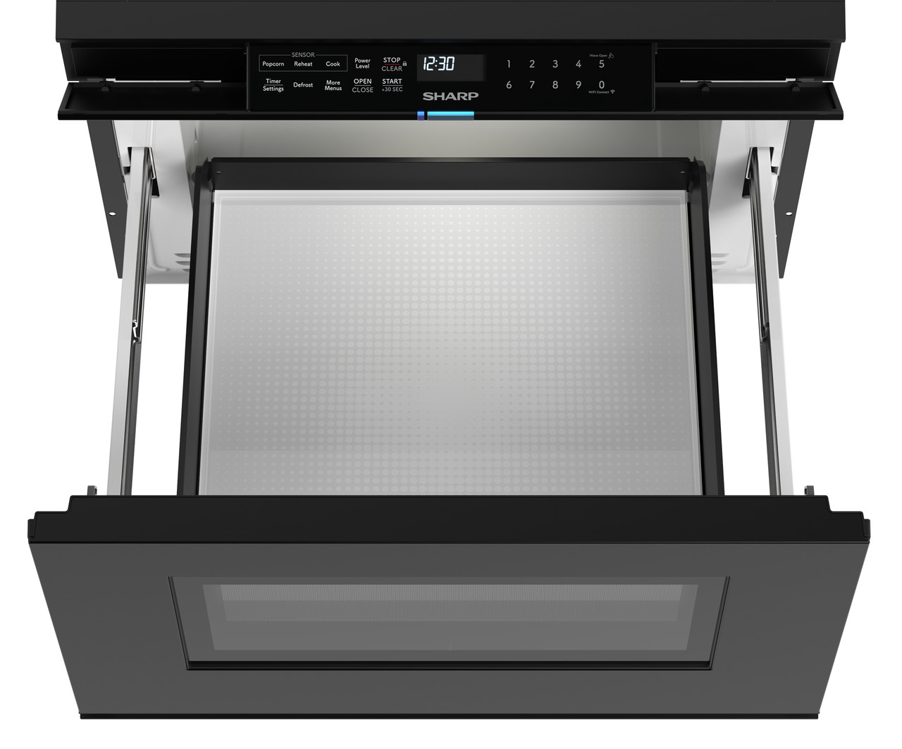 24 in. Smart Microwave Drawer Oven (SMD2479MB) Drawer Opened Angled