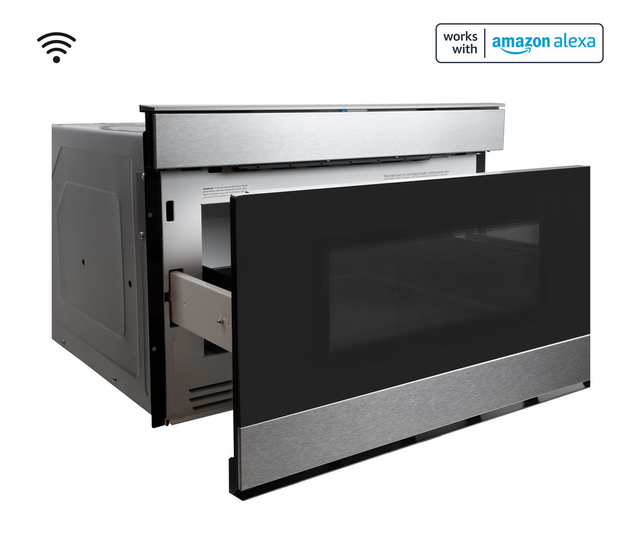 24 in. Sharp Stainless Steel Smart Microwave Drawer Oven (SMD2489ES) Works with Alexa, and the Sharp Kitchen App -  right angle open view