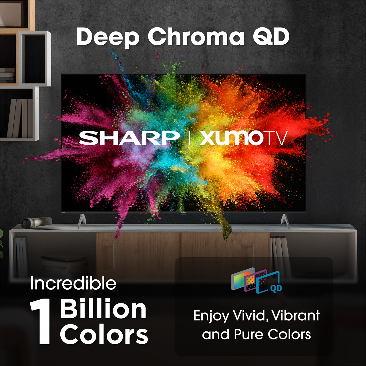 AQUOS QLED 4K Ultra HD Smart Xumo TV 4T-C85HP7050U Deep Chroma QD Infographic