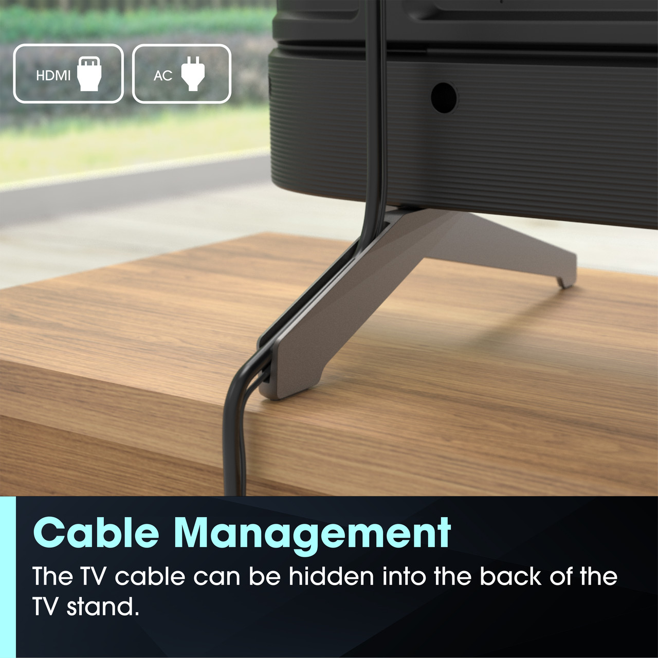 Sharp AQUOS QLED 50” Class (49.5” Diag.) 4K Ultra HD Smart TV (4T-C50HP7050U) Cable Management Infographic