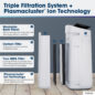 Sharp Smart True HEPA Large Room Air Purifier with Plasmacluster® Ion Technology (FXJ80UW) triple filtration system infographic