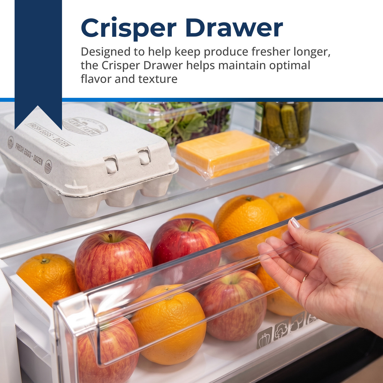 SJB1045SNS crisper drawer infographic