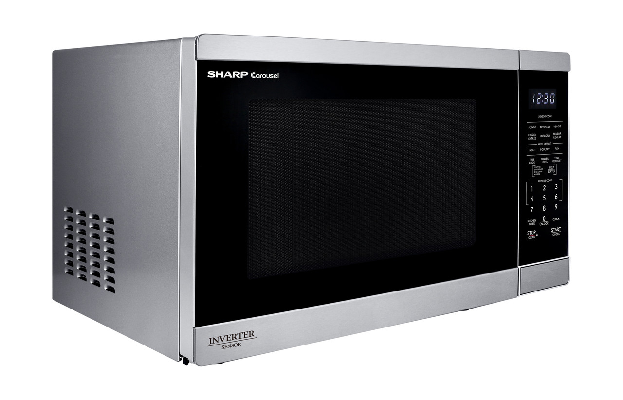 Sharp 1.4 cu. ft. 1100W Stainless Steel Countertop Microwave Oven with Inverter Technology (SMC1465KM) right angle