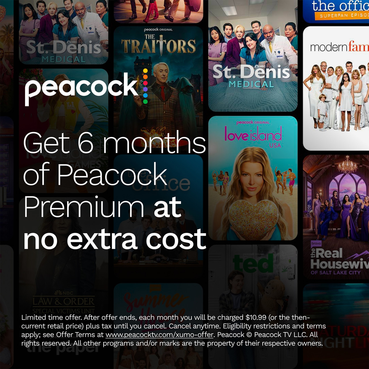 AQUOS QLED 4K Ultra HD Smart Xumo TV 4T-C85HP7050U Peacock Infographic