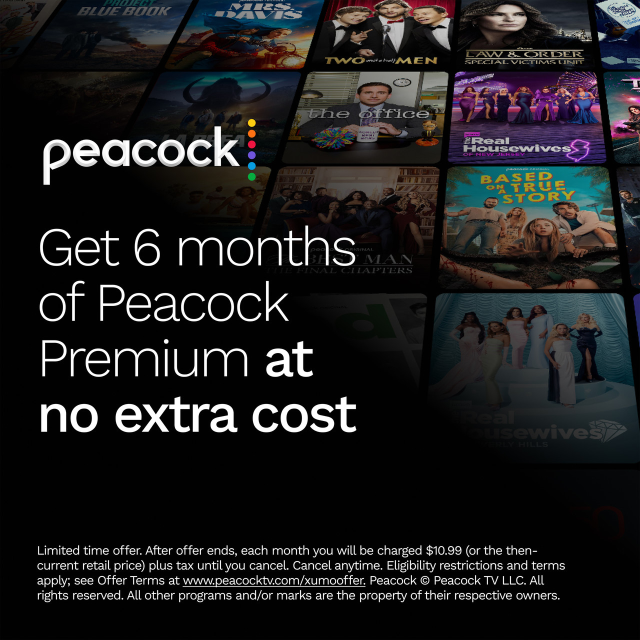 AQUOS QLED 4K Ultra HD Smart Xumo TV 4T-C85HP7050U Peacock Infographic