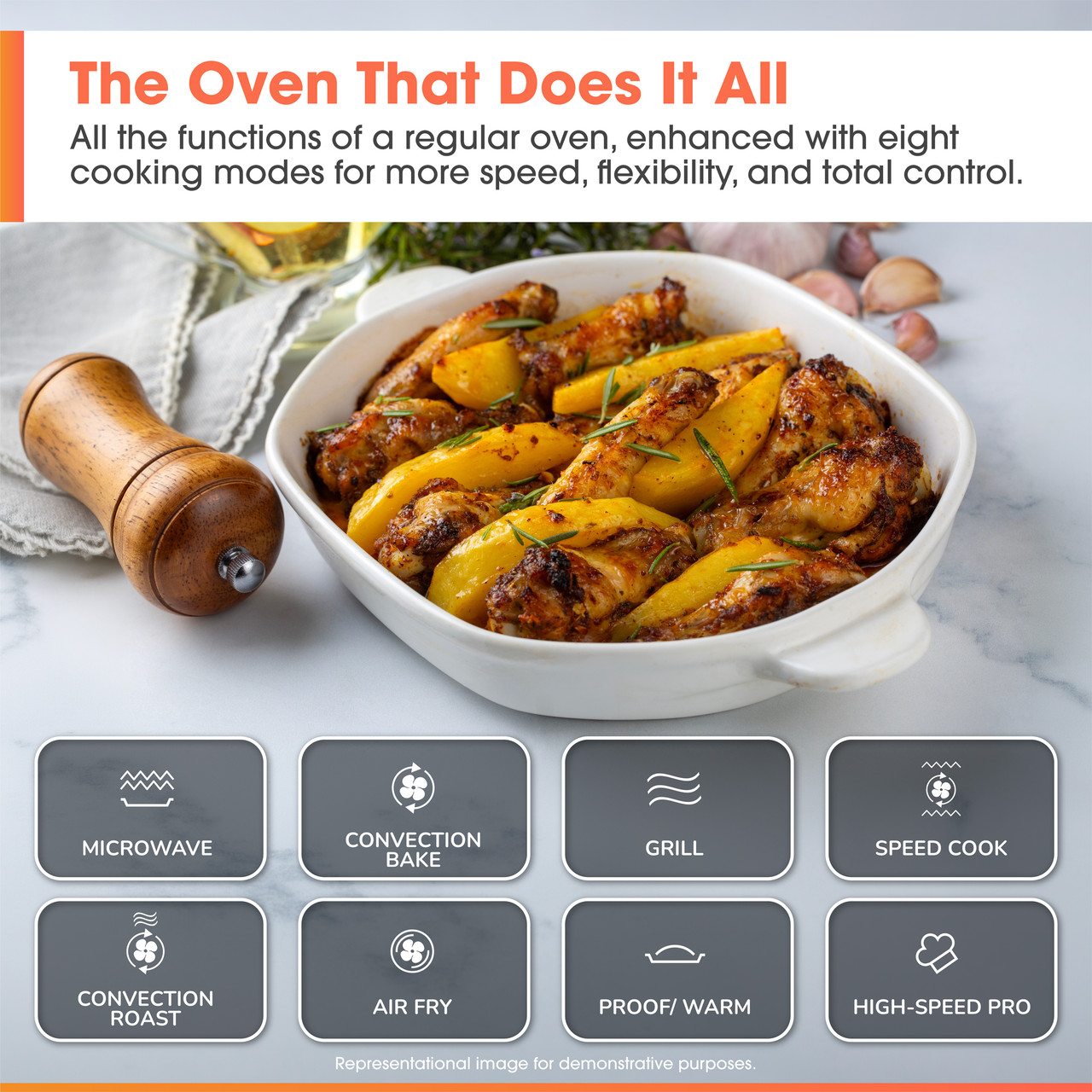 Sharp Celerity™ High-Speed Oven (SWA3099MS) Cooking modes infographic