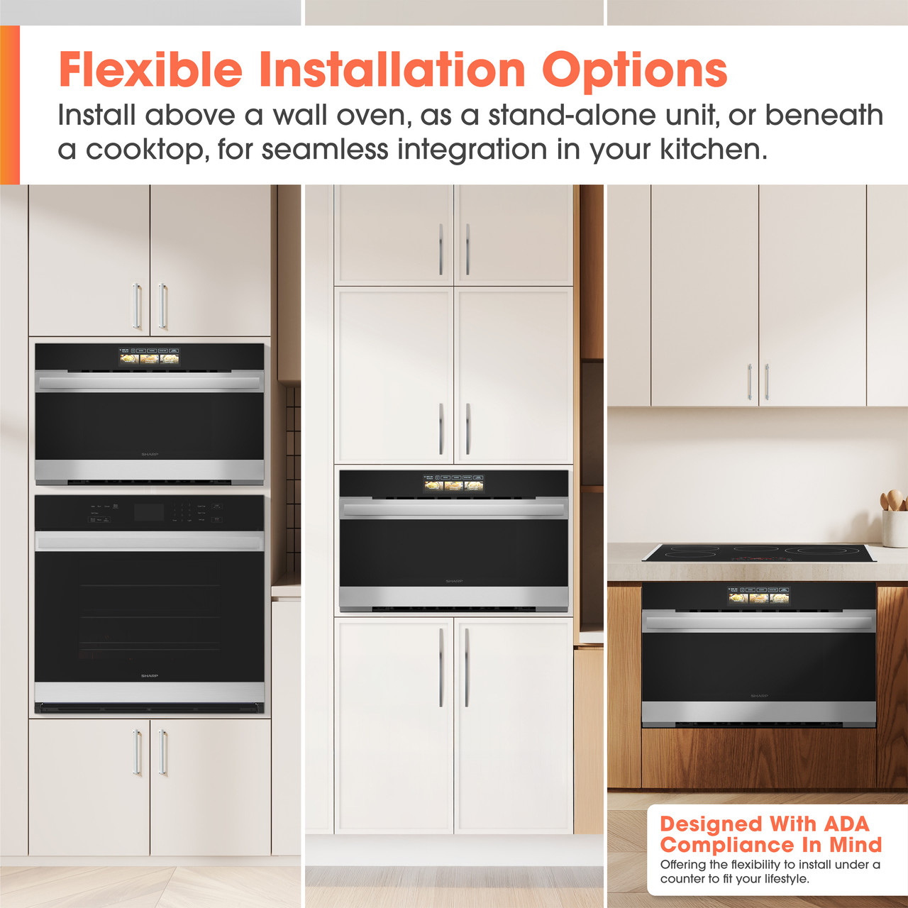 Sharp Celerity™ High-Speed Oven (SWA3099MS) Flexible installation options infographic