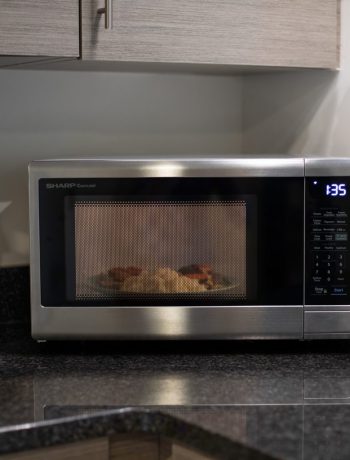 bag of popcorn in a Sharp smart countertop microwave oven