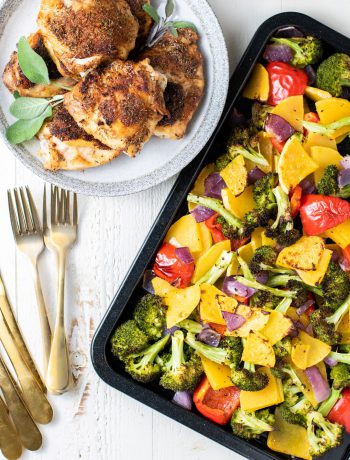 sheet pan with veggies and chicken