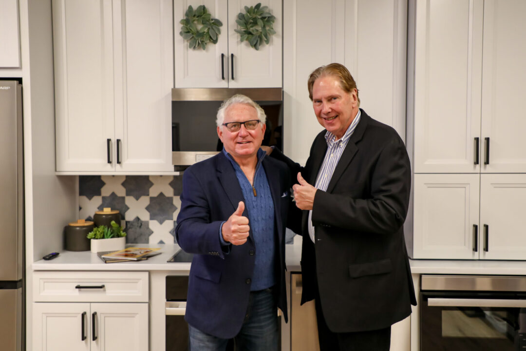 Peter Weedfald and Eric Schwartz in the Sharp Home Appliances Showroom in NJ