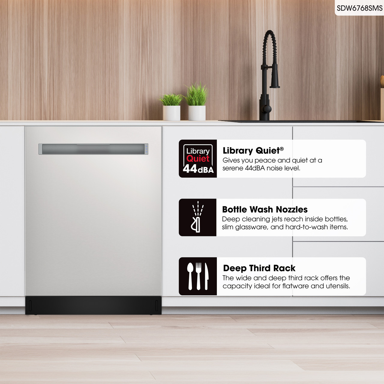 Sharp 24 in. Stainless Steel Dishwasher (SDW6768SMS) Features Infographic