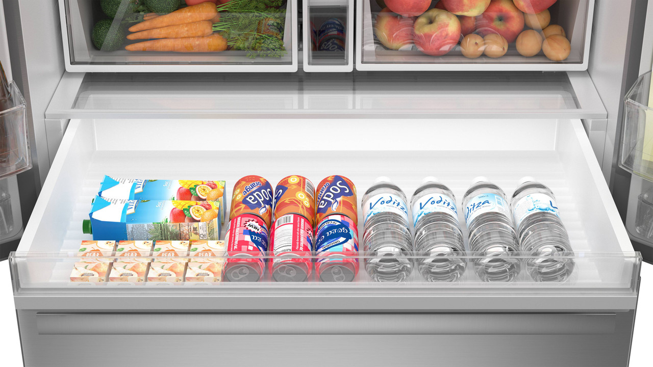 Sharp French 3-Door Refrigerator with Water Dispenser (SJF2955KS) middle drawer with food