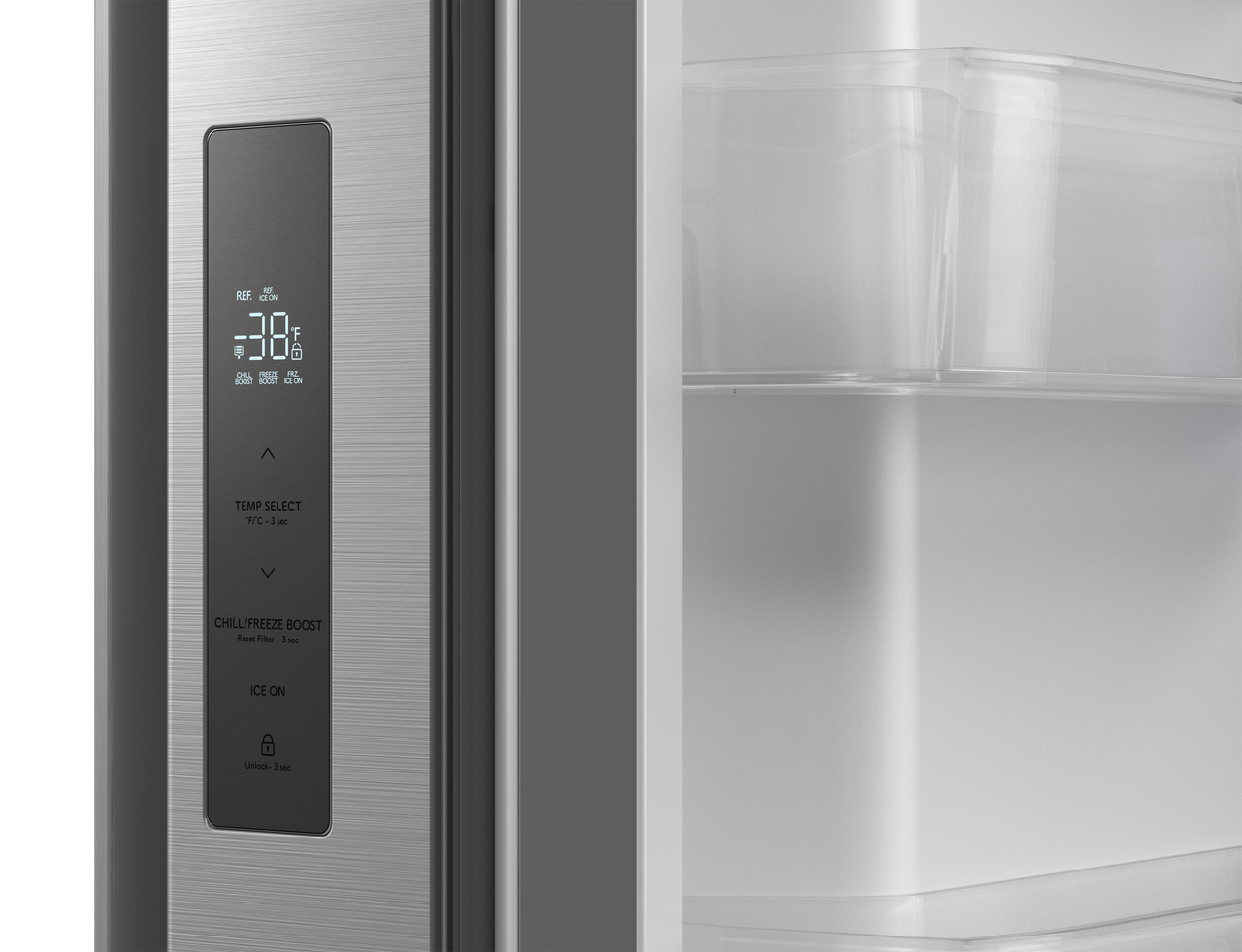 28.9 cu.ft. French 3-Door 36 in. Width Standard Depth Refrigerator with Water Dispenser in Stainless Steel (SJF2955MS) Control Panel