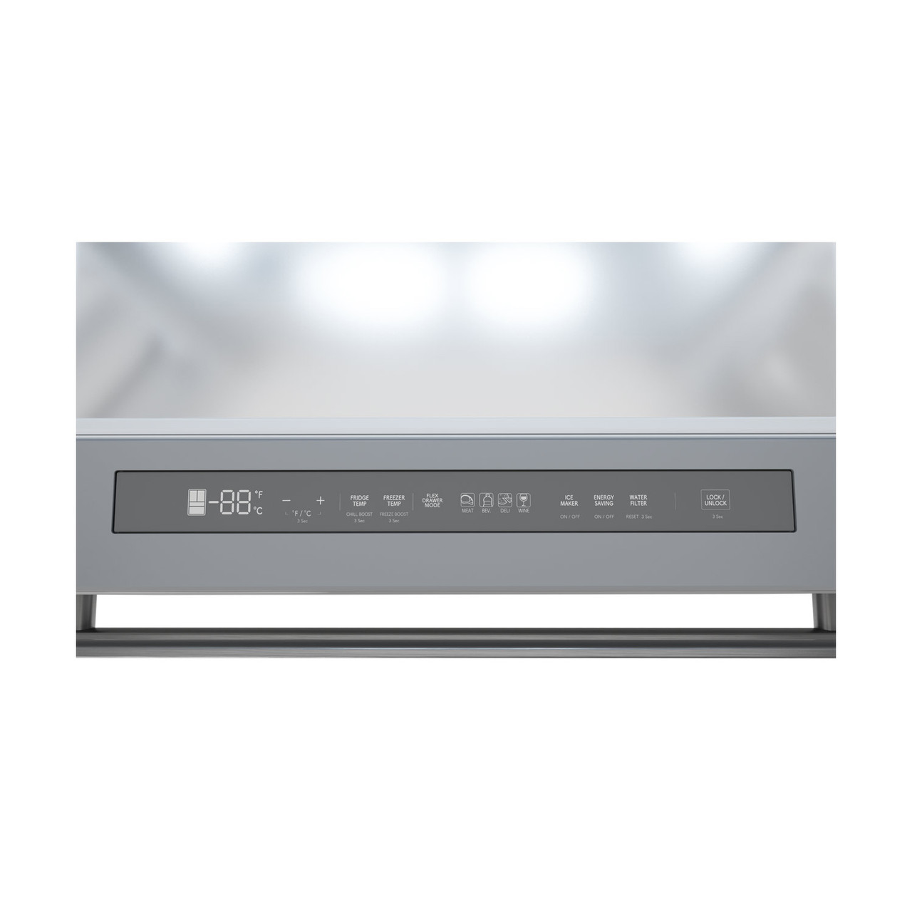 Sharp French 4-Door Counter-Depth Refrigerator with Water Dispenser (SJG2254FS) - control panel