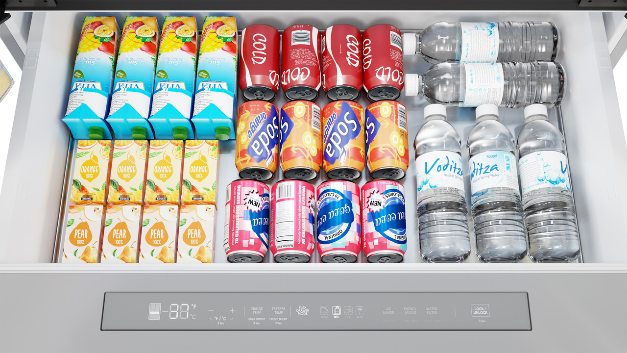 French 4-Door Counter-Depth Refrigerator with Water Dispenser (SJG2254FS) Flex Drawer Filled