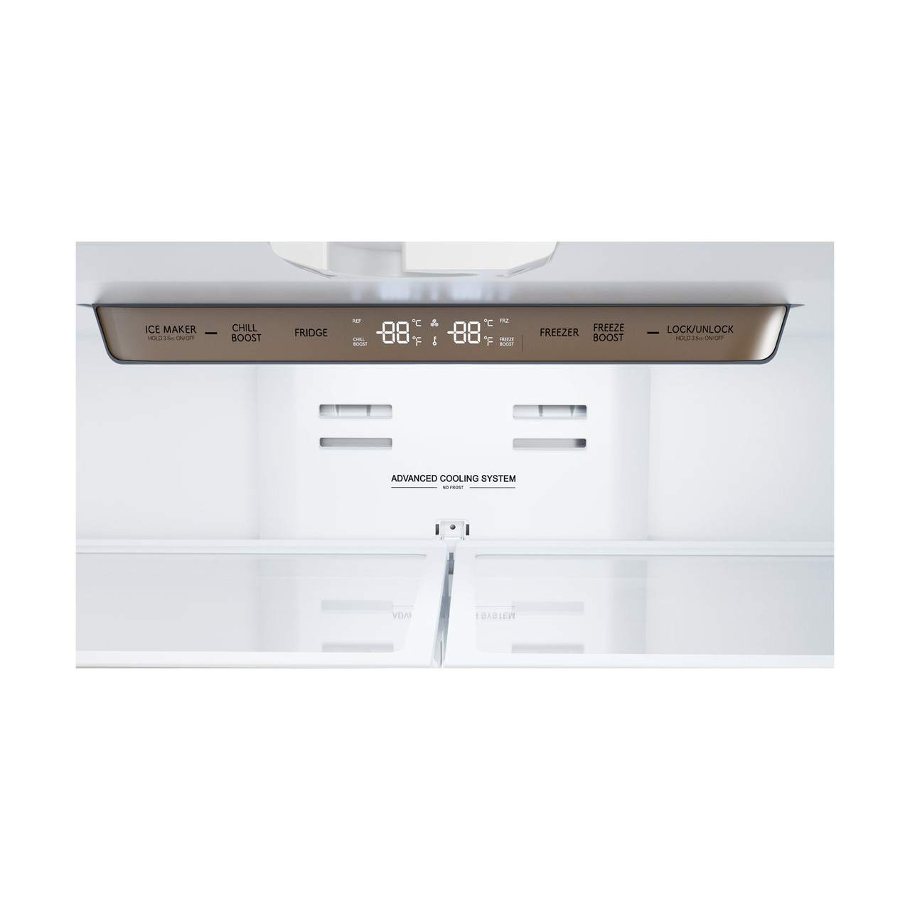 Sharp French 4-Door Counter-Depth Refrigerator (SJG2351FS) – control panel