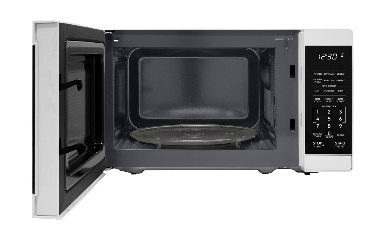 0.7 cu. ft. 700W White Carousel Countertop Microwave Oven (SMC0760KB) door open