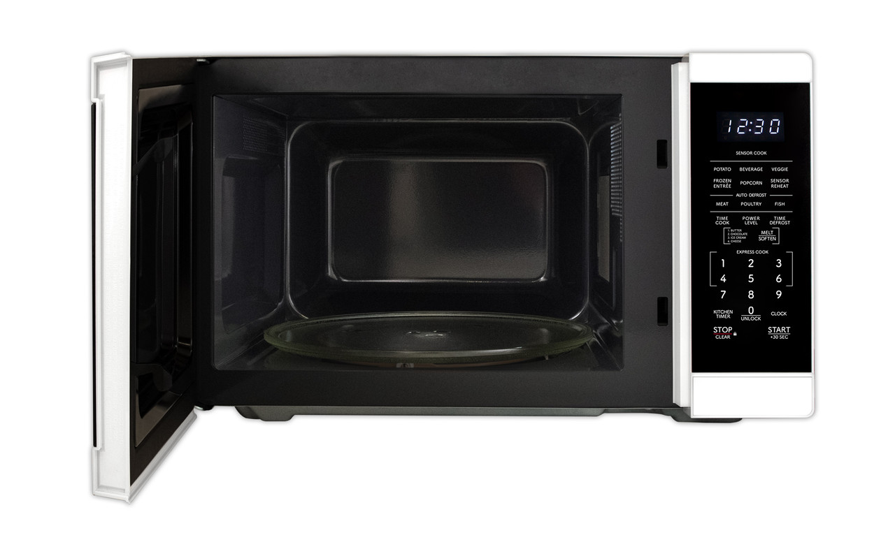 1.4 cu. ft. White Carousel Countertop Microwave Oven (SMC1461KW) door open