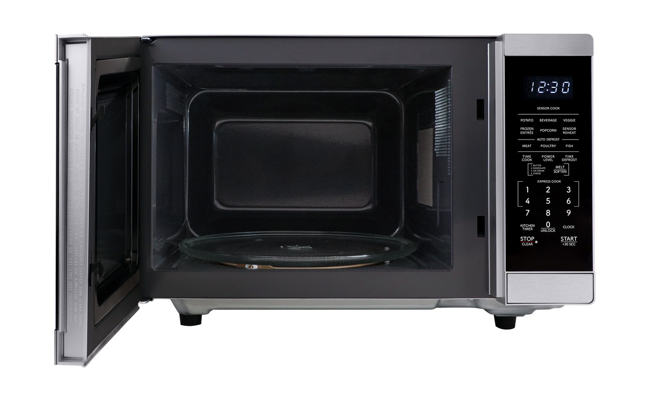Sharp 1.4 cu. ft. 1100W Stainless Steel Countertop Microwave Oven with Inverter Technology (SMC1464KS) door open
