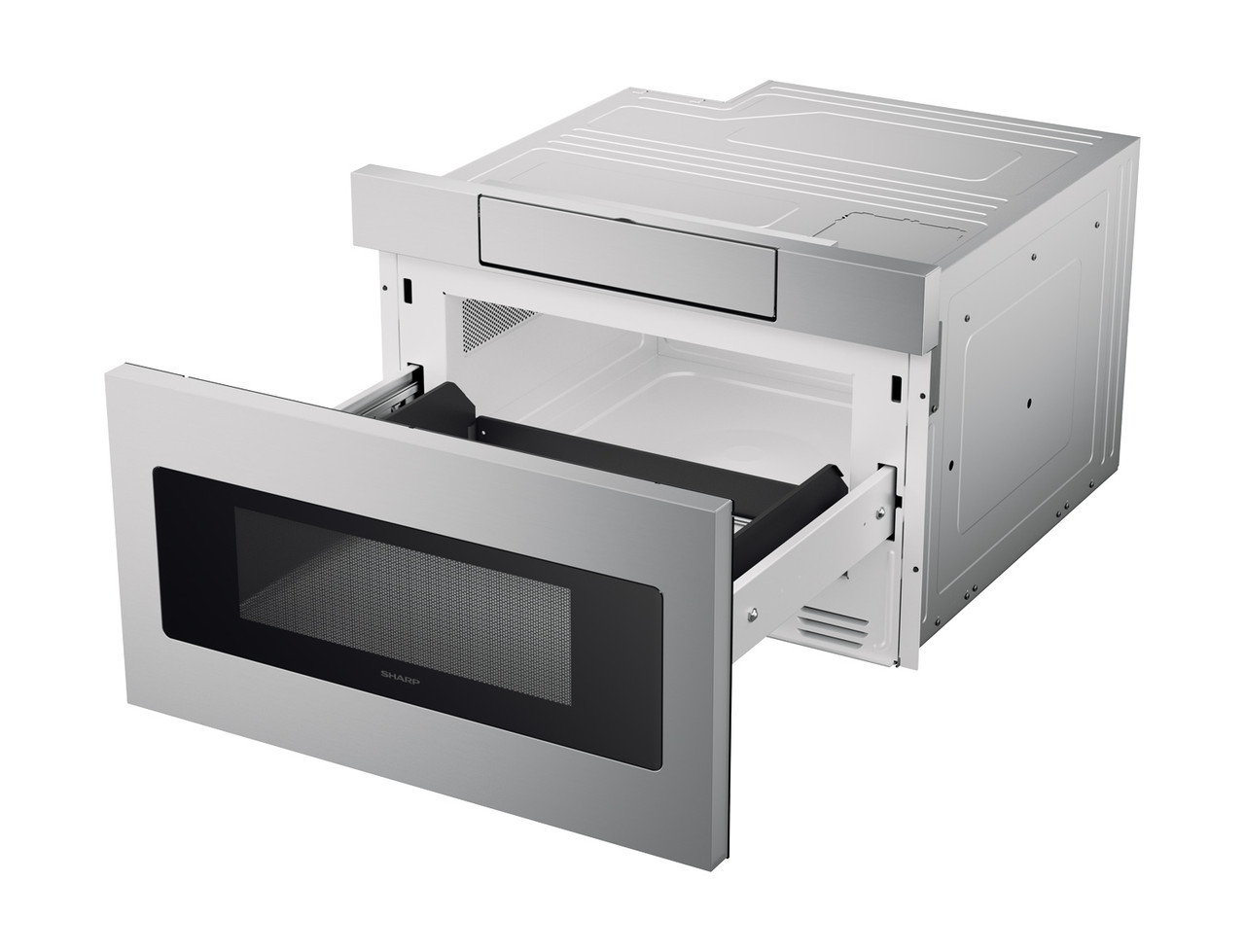 Sharp SMD2470ASY 24-inch Stainless Steel Microwave Drawer – left angle open