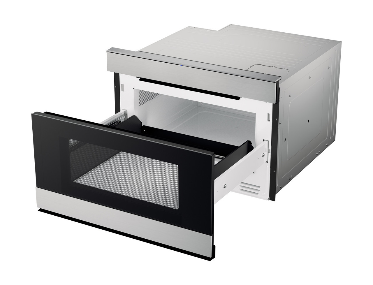 24 in. Sharp Stainless Steel Smart Microwave Drawer Oven (SMD2489ES) left angle open