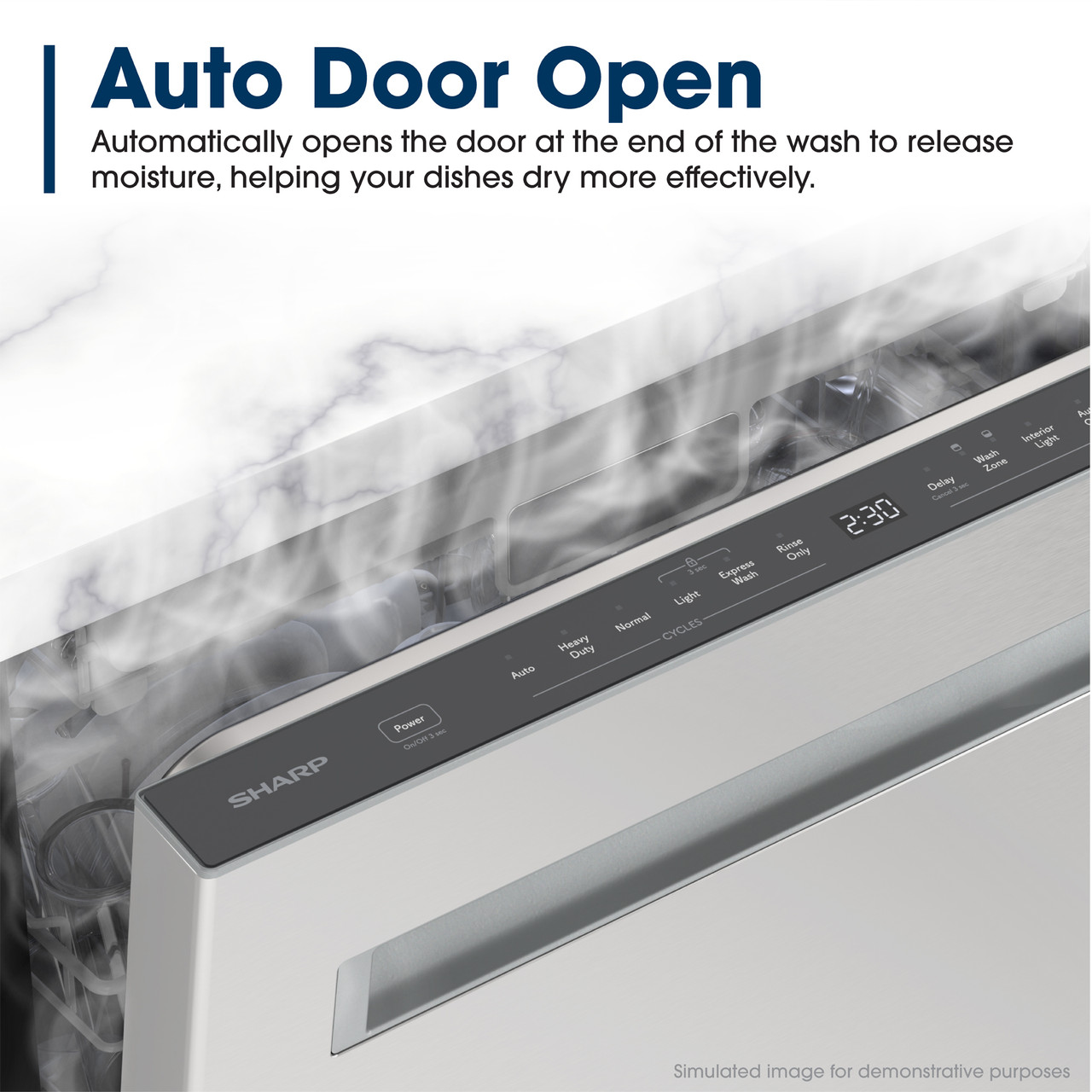 Sharp 24 in. Stainless Steel Dishwasher (SDW6748SNS) Auto Door Open Infographic