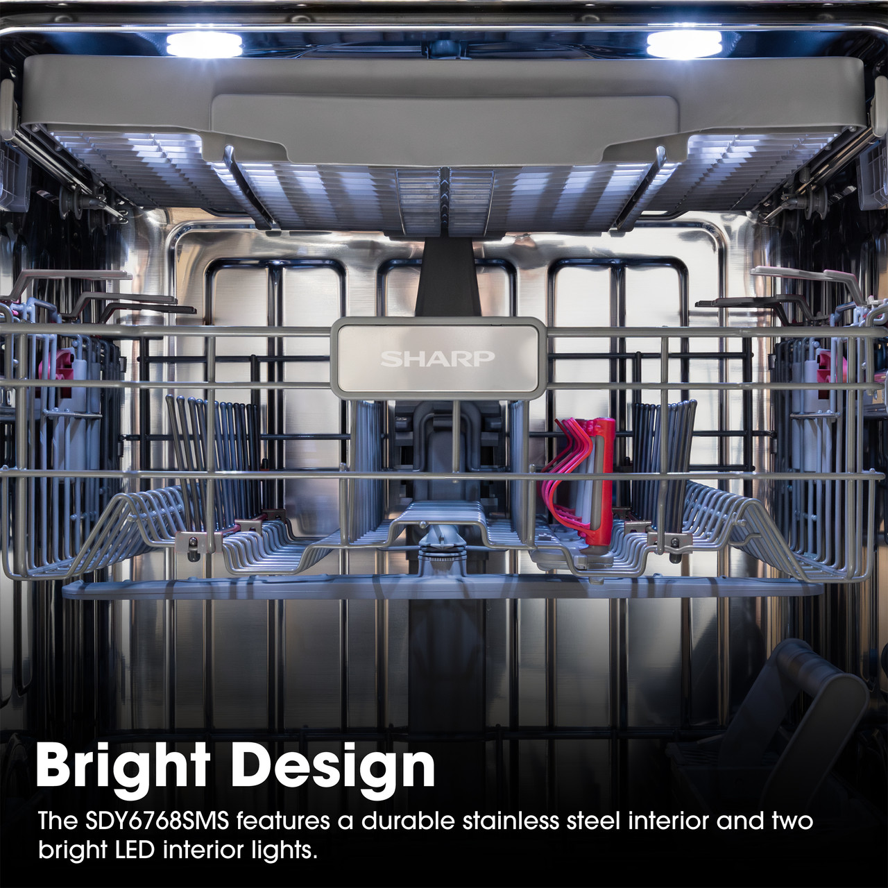 Sharp 24 in. Stainless Steel Dishwasher (SDY6768SMS) LED Interior Lights Infographic