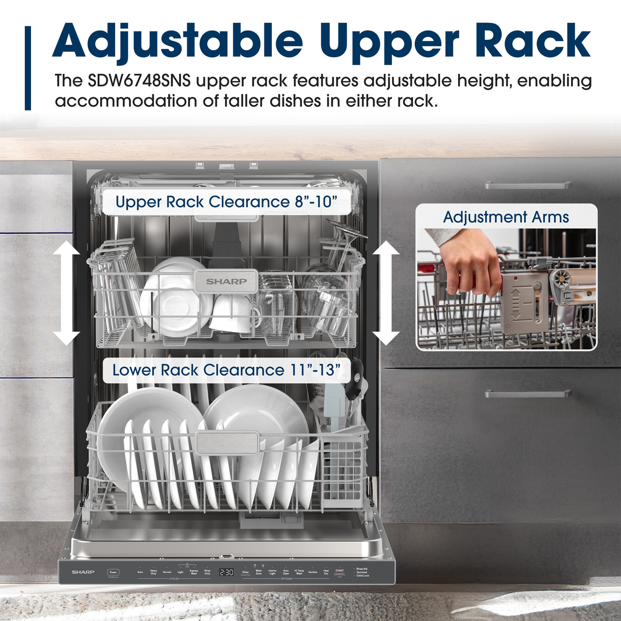 Sharp 24 in. Stainless Steel Dishwasher (SDW6748SNS) Adjustable Upper Rack