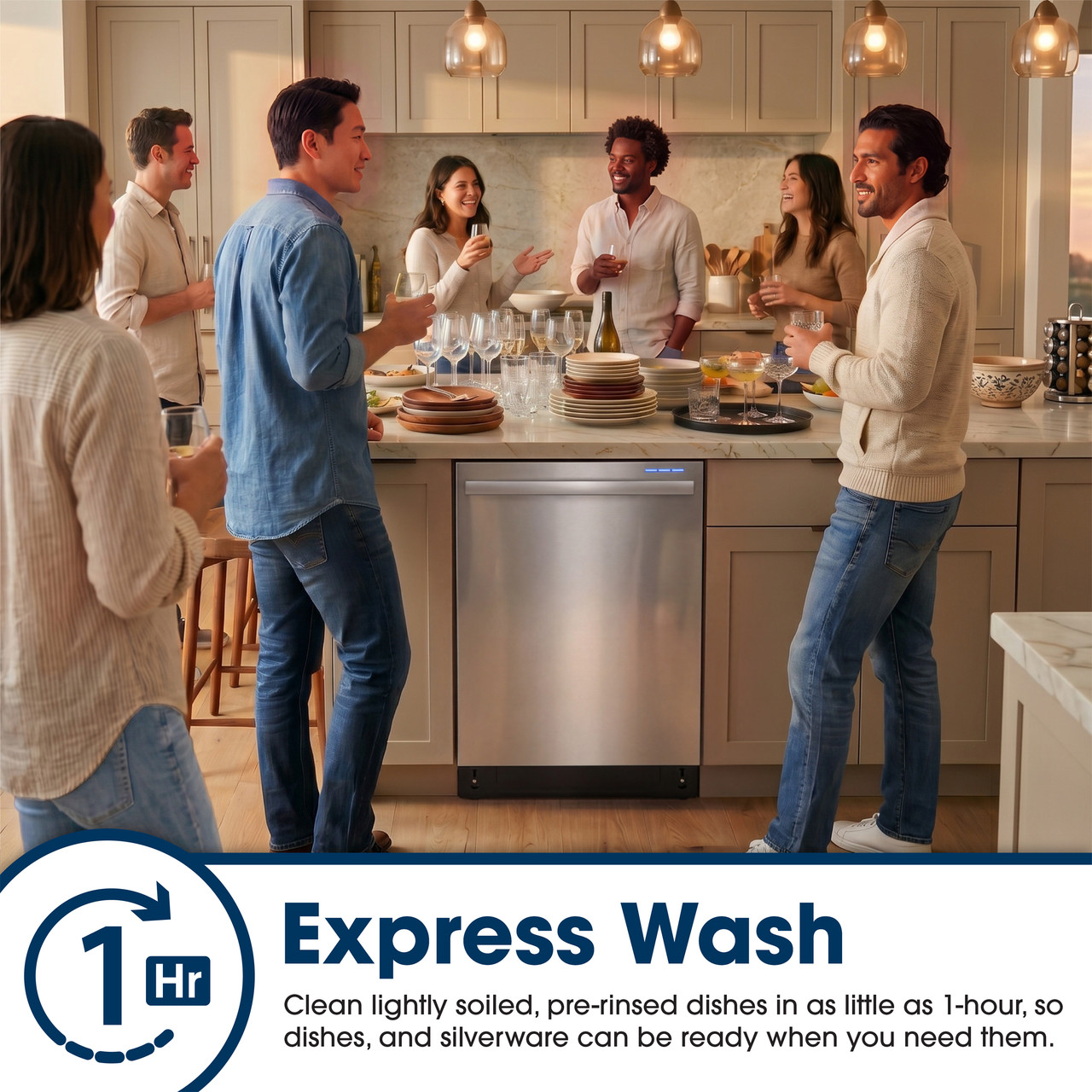 Sharp 24 in. Stainless Steel Dishwasher (SDY6735DNS) Express Wash Infographic