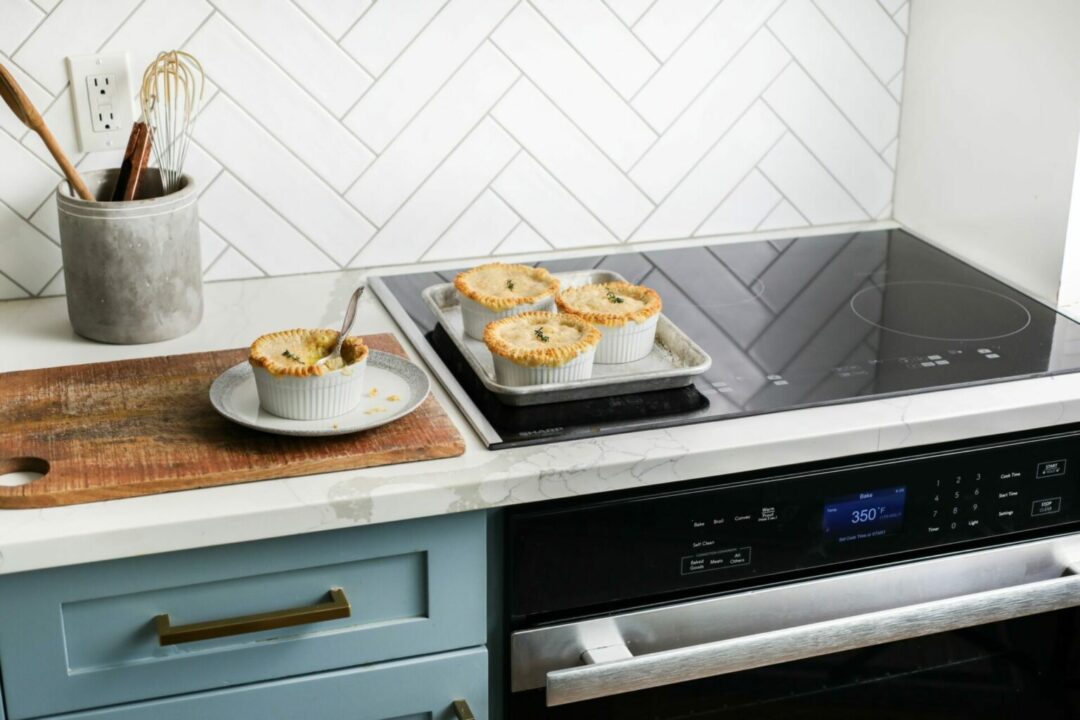 Chicken pot pie on top of Sharp European Convection Oven